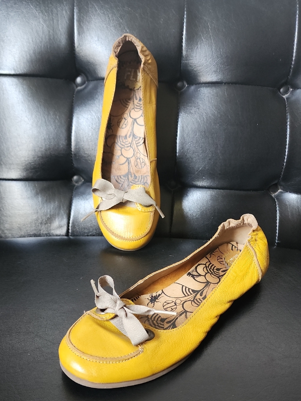 Fly London Yellow Leather Ballet Flats EU 40